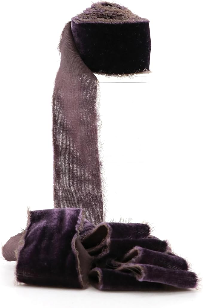 Plum Velvet Ribbon 1.5 Inch Frayed Silk Velvet Rustic Mauve Purple Christmas Ribbon for Gift Wrapping, Wedding Invitation Bridal Bouquet -3yards