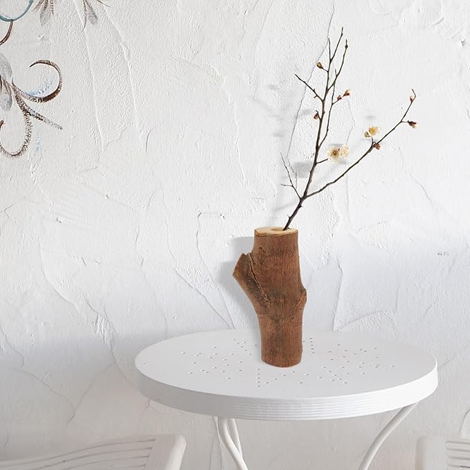 Vintage Wooden Flower Vase for Wedding Table Centerpiece Rustic Decorative Desktop Vase for Floral Arrangement and Hydroponics Wear-Resistant Wood Home Decor Accent Random Style