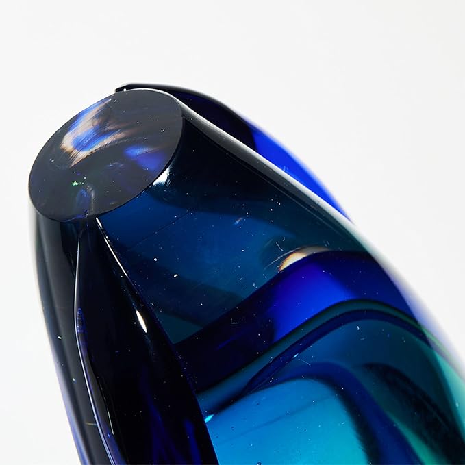 Luxury Lane Hand Blown Sommerso Oval Art Glass Vase for Decor 8.5 inch Tall Centerpiece Table Decoration Emerald Green