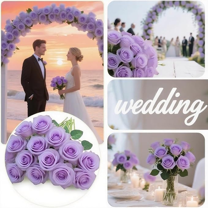 Roses Artificial Flowers 15 PCS, Fake Roses Silk Flowers with Long Stems, Faux Rose for Wedding Centerpieces, Home Decor, Indoor Floral Arrangements, Party Decor, DIY Bouquet (Light Purple)