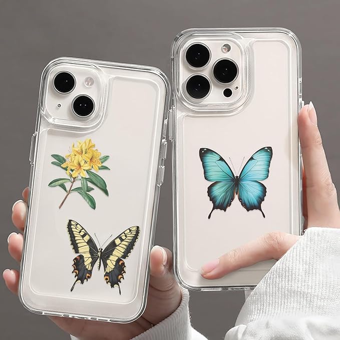 50 Pcs Colorful Butterfly Stickers, Aesthetic Retro Decals Transparent PET Waterproof Decals, Cartoon Aesthetic Stickers for Water Bottles, Laptops, Scrapbooks, Journals, Planners