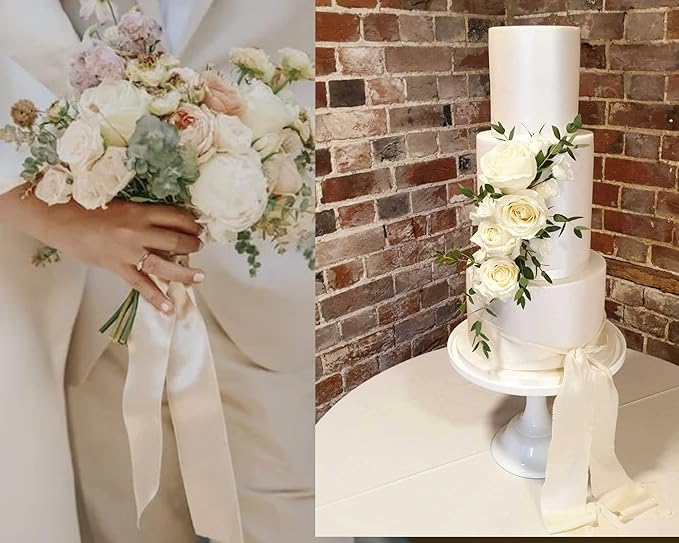 100 Yards Ivory Satin Ribbon Polyester Ribbon for Gift Wrapping Very Suitable for Weddings Party Hair Bow Invitation Decorations and More（1-1/2 inch X 50Yards X 2 Roll）