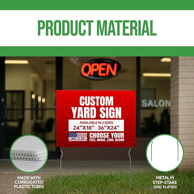 Custom Yard Signs with 2 Metal Stakes (24”x18”) - by BCB Print | Personalized Lawn Signs for Business, Events & Campaigns | Double Sided HD Printed Outdoor Signage | Express Dispatch & Ship | Made in USA