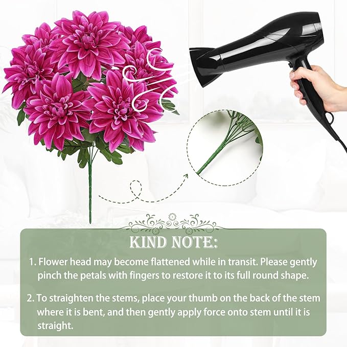 Hollyone 2Pcs Purple-Pink Artificial Dahlia Flowers with Stem Bushes 7 Heads Silk Fake Dahlias Flowers Wedding Bouquets Faux Dahlia Flower Floral Arrangements for Party Table Centerpieces Home Decor