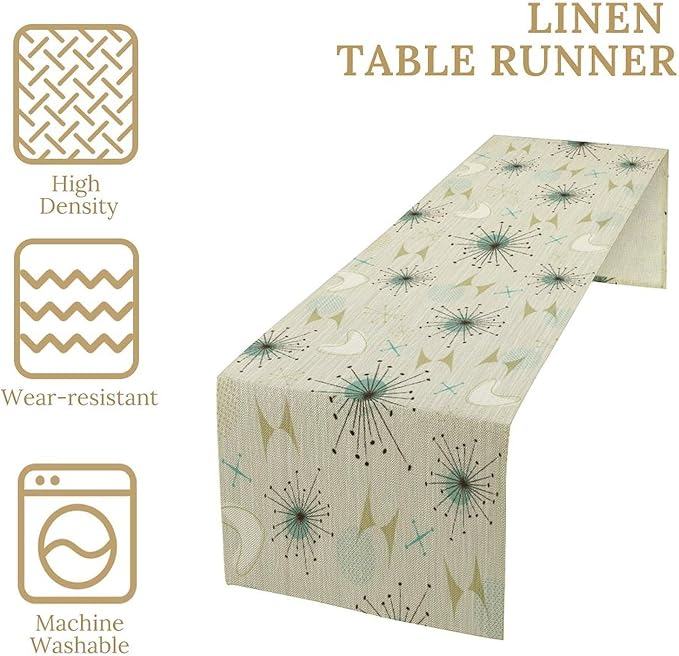 Mid Century Table Runner, Flag Retro Atomic Starburst 1950s Abstract Geometric Space Tabletop Decoration for Home Kitchen Restaurant Table Flag 13x120 Inch