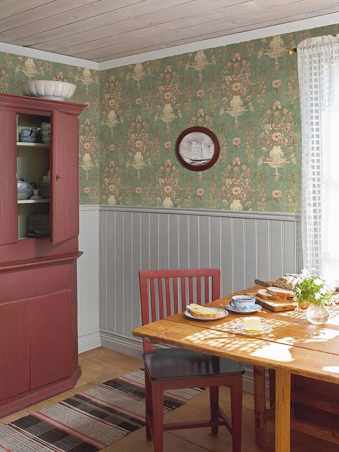 Orainege Vintage Floral Wallpaper Peel and Stick Wallpaper Removable Modern Contact Paper 16.9inx196.8in Self Adhesive Wall Paper for Bedroom Bathroom Shelf Liner Decor Papel Tapiz para Pared