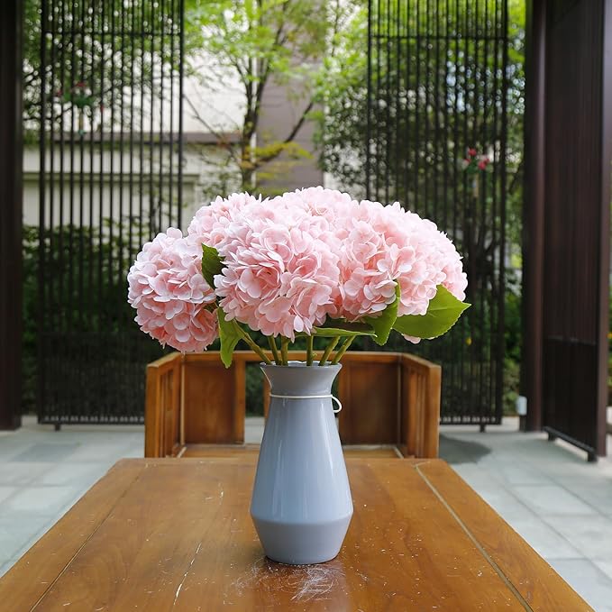Large Hydrangea Artificial Flowers 19.3", 6 Pcs Latex Real Touch Faux Hydrangea with Stems, Fake Flowers for Table Centerpieces Arrangements Wedding Bouquets (Pink)