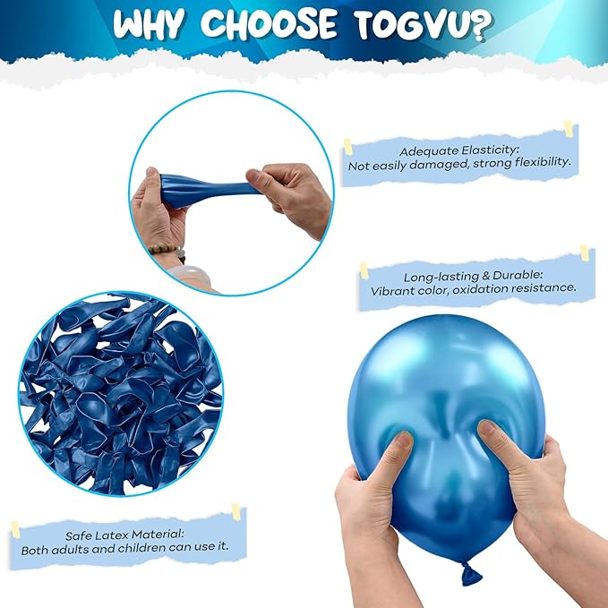 Togvu Metallic Blue Balloons Different Size, 123 Packs Blue Balloons Arch Kit, Pack of 18 12 10 5 Inch Chrome Blue Balloons Garland for Graduation Baby Shower Birthday Wedding Decoration