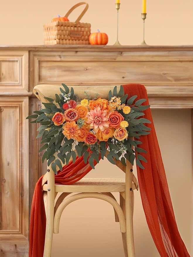 Artificial Flowers Combo Box Orange Fake Roses Silk Flowers with Stems Dahlia for DIY Cake Wedding Bridal Bouquets,Floral Arrangement,Table Centerpieces,Baby Shower,Home Party Decorations