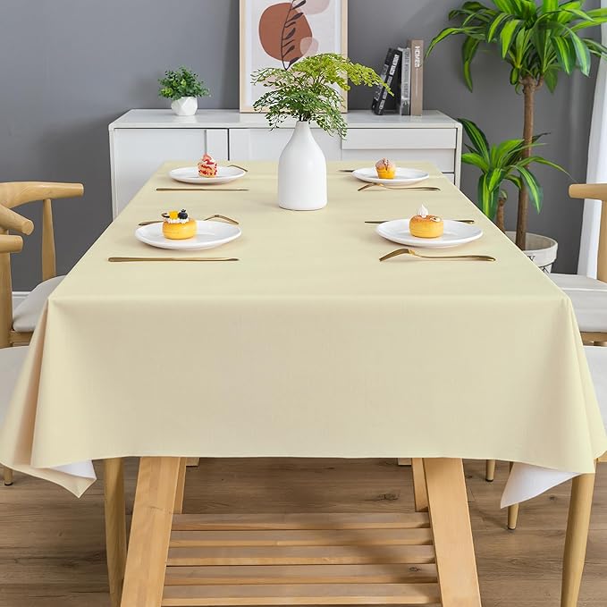 Rectangle Table Cloth,100% Waterproof Tablecloth Oil Proof Spill Proof Vinyl Table Cloth, Wipe Clean Plastic Table Cover for Dining, Camping, Indoor and Outdoor 54" x 102",Beige