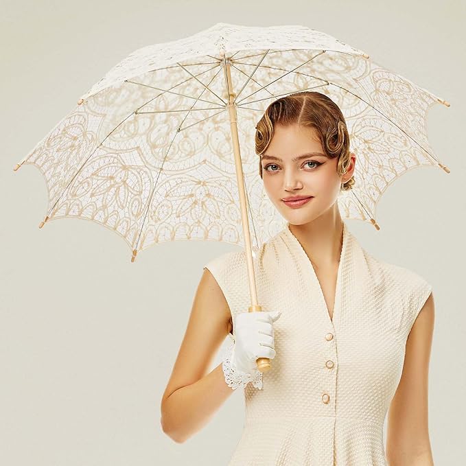 BABEYOND Lace Umbrella Parasol Vintage Wedding Bridal Umbrella for Decoration Photo Lady Costume Tea Party