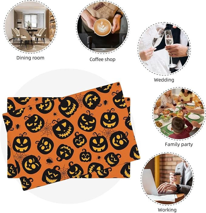 Placemats 4 pcs Halloween Double-Layer Imitation Linen Place Mats Non-Slip Heat-Resistant Tablemats for Home Restaurant Hotel 18×12 Inch