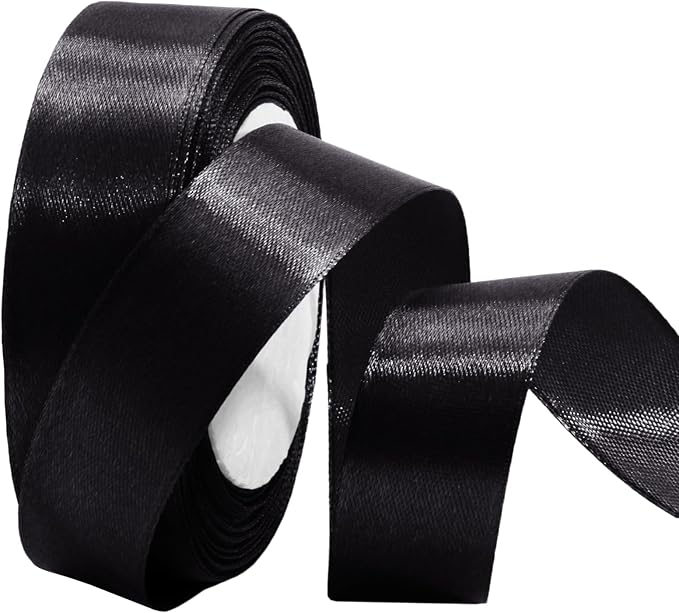 Luomorgo 1 Inch Black Satin Ribbon, 25 Yards Solid Color Ribbon, Fabric Ribbon for Gift Wrapping, Flower Bouquet, DIY Craft, Sewing, Wedding, Birthday Party Decorations