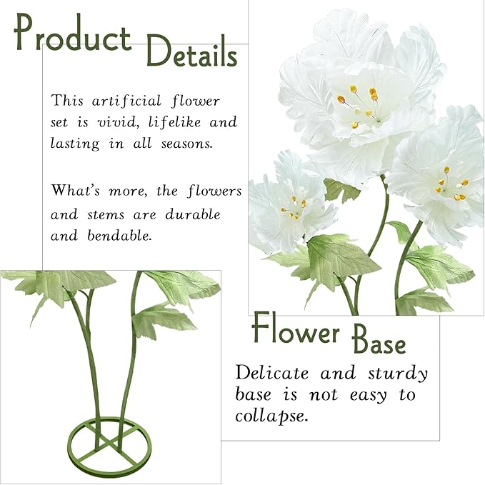 Giant Artificial Paper Fake Flowers , Large Flower Outdoor Decoration Realistic Faux Flower for Photographic Props Anniversary Birthday Living Room Ceremony Church Hallway Shop Window Display, White