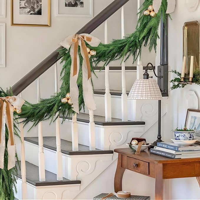 6FT Christmas Artificial Norfolk Pine Garland, Real Touch Faux Greenery Garlands for Mantle,Table, Window, Stairs, Banister, Fireplace, Wall, Door, Home, Indoor Outdoor Holiday Xmas Decortions