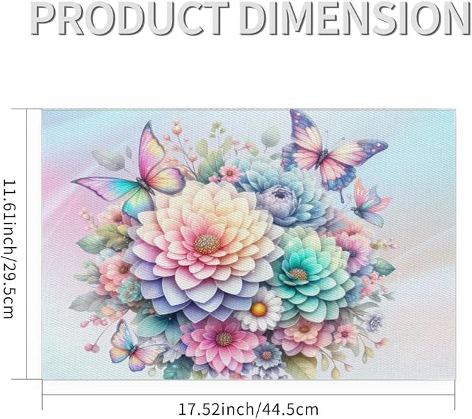 PVC Placemats Set of 6 Spring Flower Floral Wipeable Table Mats Washable Heat Resistant Non Slip Vinyl Dining Table Mat for Kithen Indoor Outdoor Patio Farmhouse Place Mats Decorative