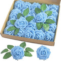homEdge Artificial Rose, 25pcs Foam Artificial Flowers with Stem for Home Decorations, Wedding Bouquets, Party, Certerpieces, Anniversaries-Aqua Blue