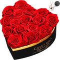 Preserved Roses Flowers for Delivery 16 Pcs, Forever Flores in Heart Box with Necklace, Eternal Rose Anniversary Birthday Gift for Women Wife Girlfriend, Rosas for Valentines Christmas, Red