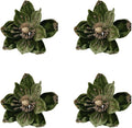 Set of 4 Gold Glitter Christmas Floral Decorations with Soft Flannelette, 15x26cm Artificial Flowers for Holiday Tree Ornaments, Wreaths, and Festive Tabletop Arrangements