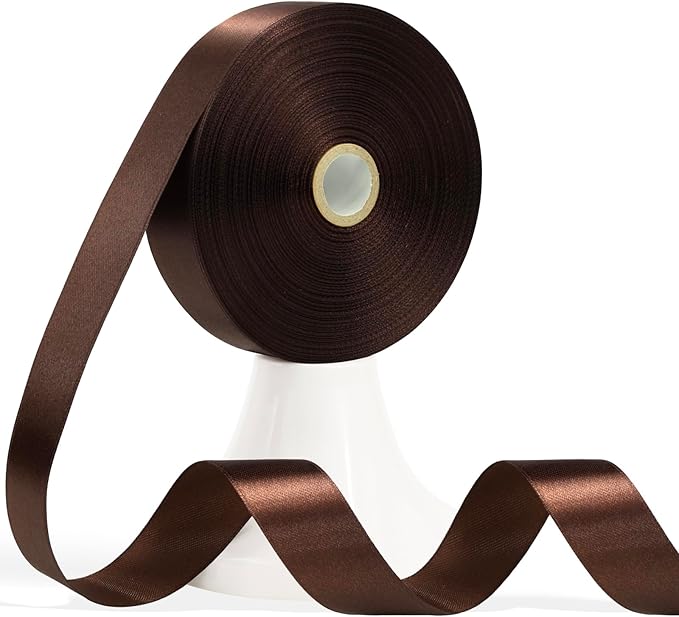 60 Yards Brown Satin Ribbon 7/8 Inch, Solid Polyester Fabric Ribbon for Gift Wrapping, Crafts, Flower Bouquet, Wedding, Baby Shower, Festival, Christmas, Halloween