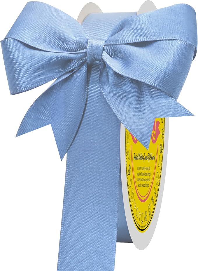 Dusty Blue Double Face Satin Ribbon 1 inch X 50 Yards Spool Bright Colors Very Suitable for Weddings Gift Package Wrapping Dancer Wand Sewing Party Hair Bow Invitation Decorations and More