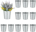 NUPTIO Rustic Galvanized Vases for Centerpiece: 12 Pcs 5" Small Ribbed Vases for Flowers Bulk Metal Bucket Planter Pots for Wedding Table Home Decor