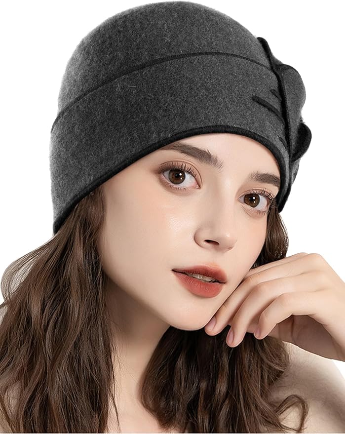 Sumolux Beanie Hats for Women Wool Skull Cap Beret Floral Cuffed French Vintage Dress Cloche Classic Winter 1920s