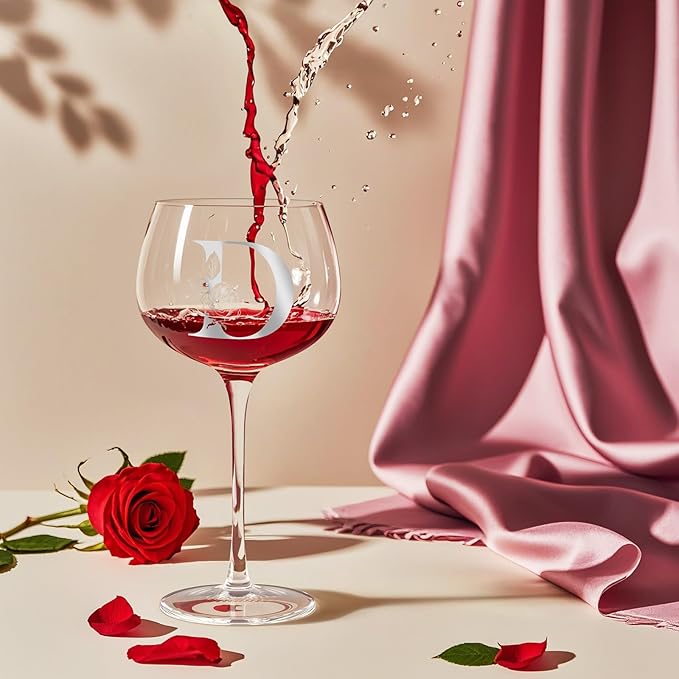 Personalized Gifts for Women, Monogrammed A-Z Wine Glass Customized Gift, Unique Christmas Birthday Gifts for Women Her Mom Friend Sister Wife Daughter Nurse (D)