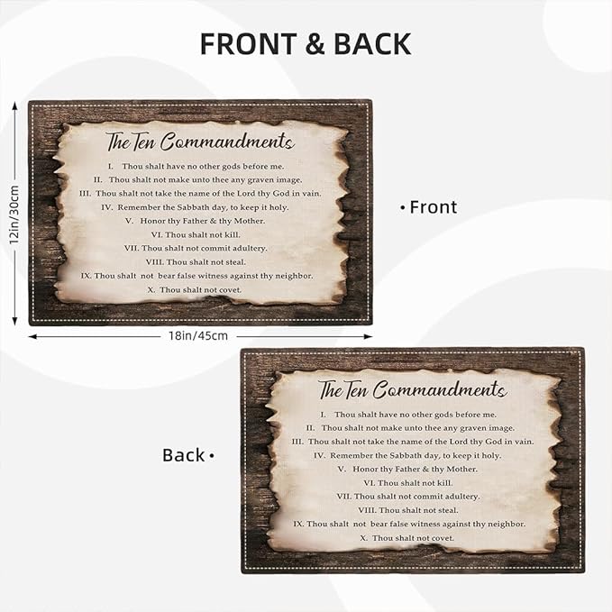 10 Commandments Placemats Set of 6, Ten Commandments Place Mats Washable Double-Sided Table Mats for Kitchen Dining Room Home Party Indoor 6 PCS 12x18 Inch