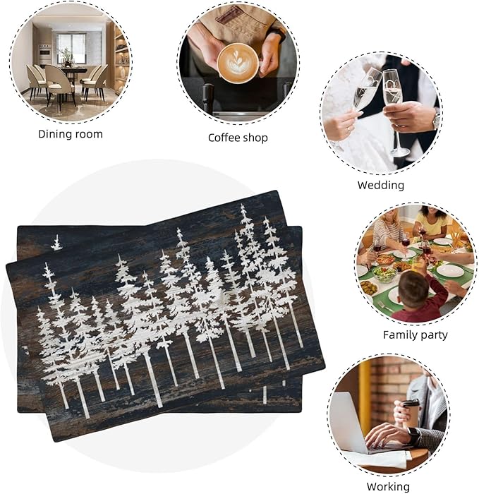 Rustic Tree Placemats Set of 6 Nature Forest Table Mats Washable Place Mats for Home Party Indoor Kitchen Dining Table Decoration 12x18 Inch