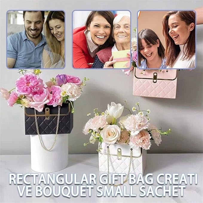 NADUSEP 4 PCS Flower Paper Gift Bag, Bouquet Storage Bucket Florist Handbag with Metal Chain Flower Boxes, Gift Wrap Bag for Arrangements Graduation Wedding Birthday Anniversaries Party, Valentine's Day, Mother's Day Bridal Shower, Anniversary, Thanksg...