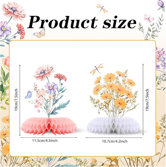 9 Pcs Wildflower Baby in Bloom Baby Shower Honeycomb Decoration Floral Flower Theme Honeycomb Table Centerpieces