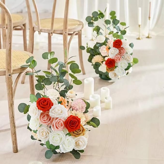 [25PCS] Orange Roses Artificial Flowers with Long Stem Real Touch Fake Foam Roses for Decoration DIY Wedding Bouquets Centerpieces Bridal Shower Flower Arrangements Home Decor