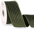 Ribbli Glossy Moss Green Velvet Wired Ribbon 2.5 Inch Striped Velvet Christmas Ribbon for Gift Wrapping Christmas Tree Decoration Crafts Wreaths Supplies-Continuous 10 Yards