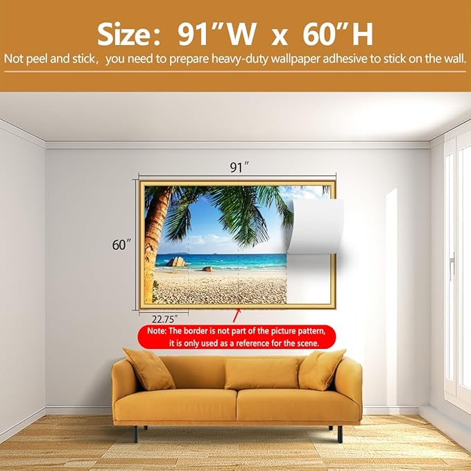 Beach Wall Mural Tropical Palm Trees Wallpaper for Bedroom Bathroom（Not Peel and Stick）