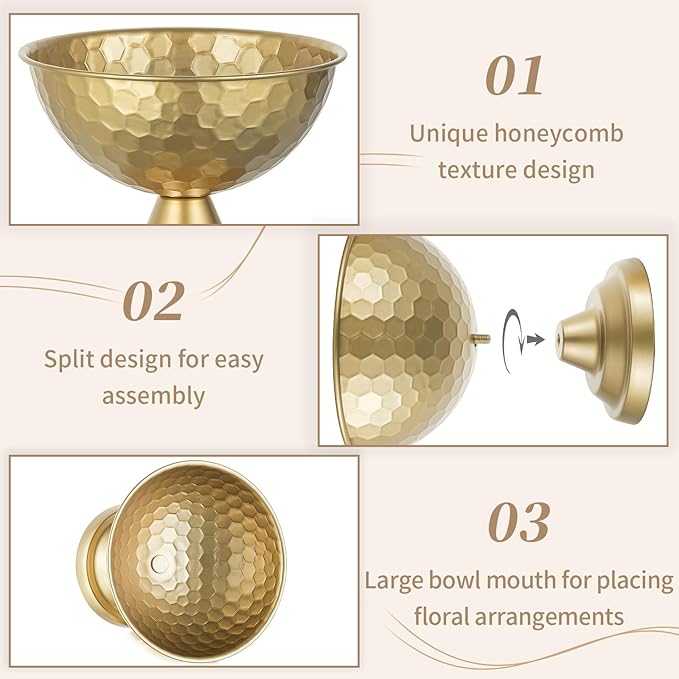 Sziqiqi Urn Vase Gold Centrepiece: 5.5in Small Vases for Wedding Table Decorations - Metal Flower Arrangement Pots Set of 10 - Vintage Honeycomb Vase for Party Reception Dinner Table