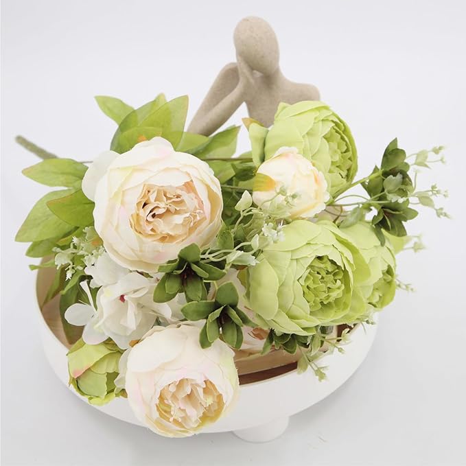 FagusHome 25 Pcs Silk Peony Artificial Flower Heads 4 inch Fake Peony Flowers Heads with Stems Artificial Peony Flower Heads in Bulk Wholesale for Wedding Home Decor (Light Green)
