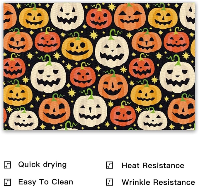 Placemats Set of 4 Halloween Waterproof Oilproof Table Mats Washable Wipeable Heat Resistant Easy to Clean for Indoor Outdoor Party Kitchen Dining Table Decoration 12 * 18in