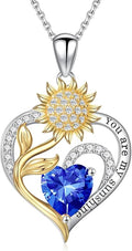 Iefil Christmas Gifts for Women Wife - Sunflower Birthstone Necklace for Women, Anniversary Birthday Gifts 925 Sterling Silver Heart Pendant You Are My Sunshine Jewelry for Girlfriend Mom Daughter