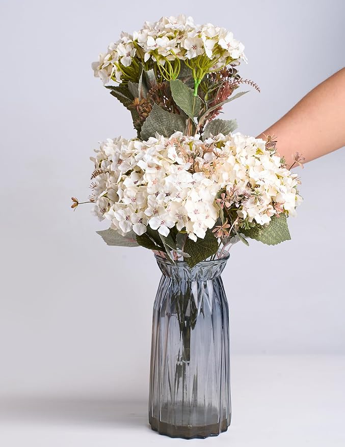 Hydrangea Artificial Flower 3pcs Realistic Faux Silk Hydrangeas Fake Flowers Bouquets Arrangements Decor for Wedding Spring Mother's Day, Home Table Decorations, White Flower