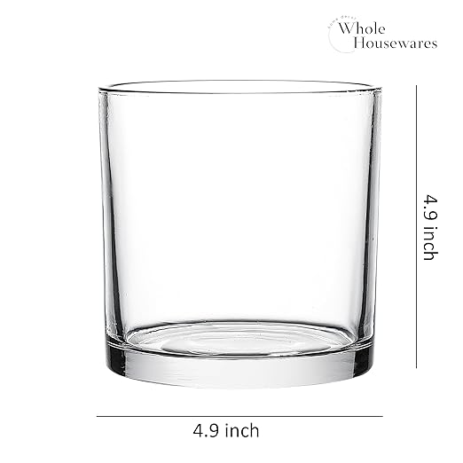 5"X5" Glass Cylinder Vase - WHOLE HOUSEWARES Candle Holder - Decorative Centerpiece Arrangement for Wedding Party Event Home Office Decor - Set of 4