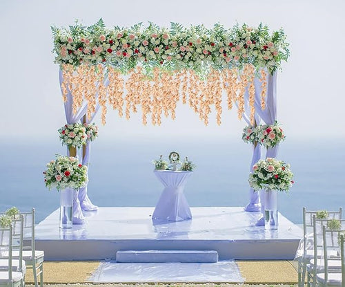 12Pack Wisteria Hanging Flowers 3.6ft Fake Flower Garland Faux Wisteria Vines Champagne Artificial Silk Flowers Bushy Rattan String for Garden Home Wall Wedding Decorations (Champagne)