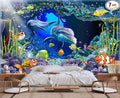 Seabed Flora and Fauna Patterns, Dolphins and sea Fish Free Swimming Wallpaper, Large Art Wall murals (Non-self-Adhesive)