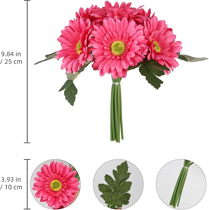 IPOPU 2 Bundles Artificial Gerbera Daisy Flowers 14 Heads Pink Fake Daisy with Stems Faux Silk Daisy Flowers for Wedding Bridal Bouquet Party Floral Arrangements Home Table Centerpiece Decor (Pink)