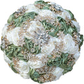 Handmade Satin Rose Floral Bling Pearl Decor Bridal Wedding Bouquet Rhinestone Pendant Artificial Brooch Flowers for Bride Bridesmaid Quinceanera