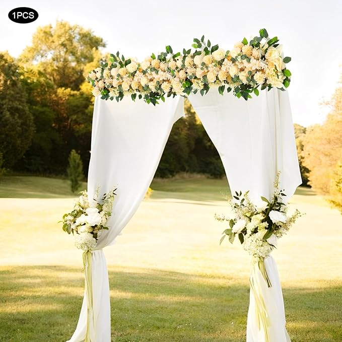 Eapmic Artificial Flower Row, 39.37in Peony Hydrangea Floral Arrangement, Faux Flower Panel Table Centerpiece for Wedding Arch Wall Backdrop Ceremony Reception Home Party Decoration (Champagne)