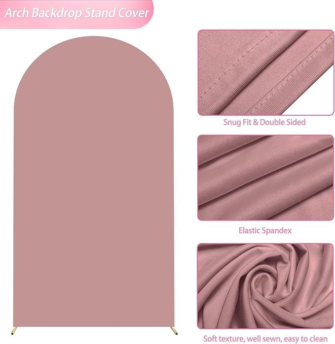 Wokceer 7.2FT Wedding Arch Cover Spandex Fitted Wedding Arch Stand Covers Round Top Chiara Arch Backdrop Cover for Birthday Party Ceremony Banquet Decoration Light Dusty Rose