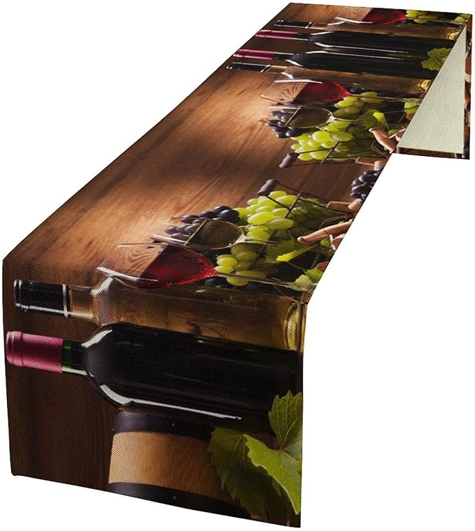 Red White Wine Table Runner Wine Glasses Grape Vintage Wooden Board Dinner Runner for Farmhouse Cabin Home Kitchen Dining Holiday Wedding Party Decor 13x120in