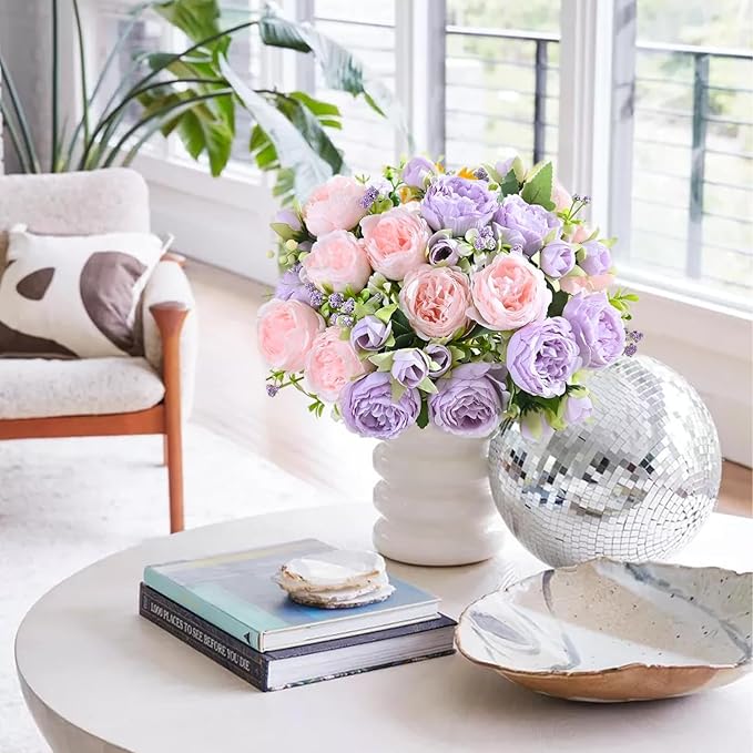 ASTRYAS Peonies Artificial Flowers 3Pcs Peony Purple Fake Silk Peonies Flowers for Decoration Faxus Flowers for Table Centerpieces Wedding Bouquet Party Home Decoration Indoor- Pink Purple