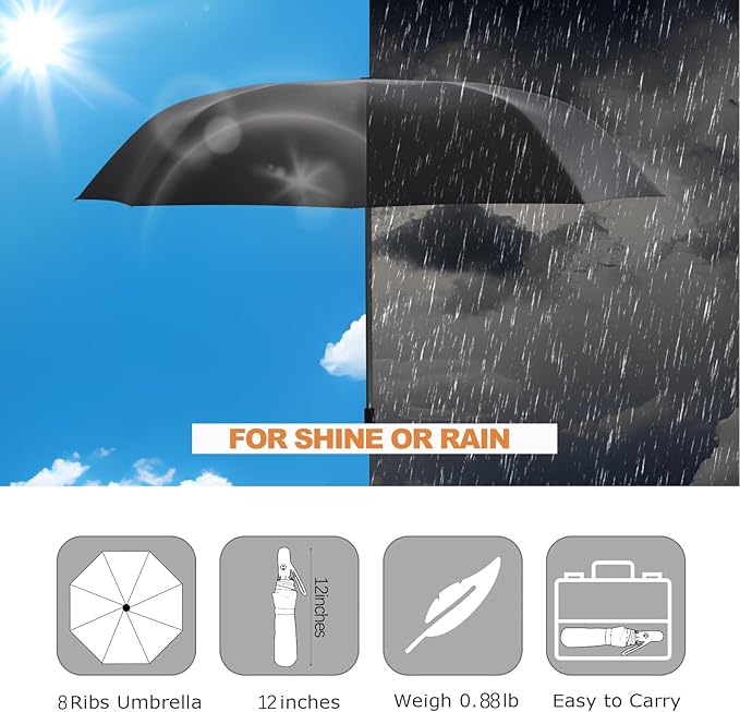 Small Compact Travel Automatic Folding Umbrella for Women, Portable Lightweight, Rain, Wind, UV Sun Shade